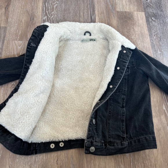 Topshop Moto Sherpa Lined Black Denim Jacket - Picture 6 of 11